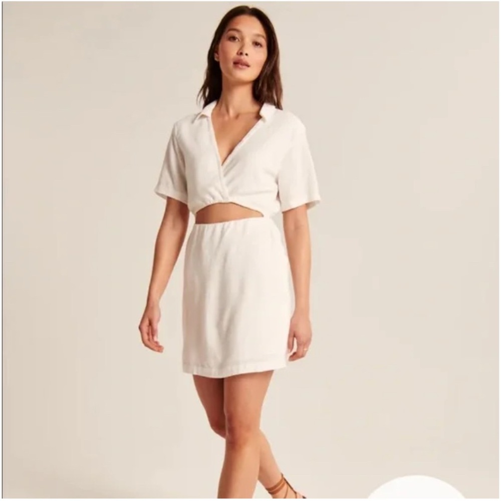 Abercrombie & Fitch Elegant Cream Cut Out Linen Mini Dress